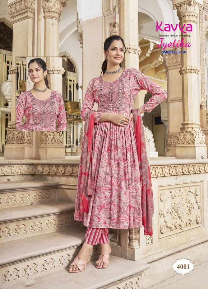 Jyotika Vol 4 By Kavya Capsule Foil Printed Embroidery Kurti Bottom With Dupatta Wholesale Online
